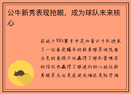 公牛新秀表现抢眼，成为球队未来核心